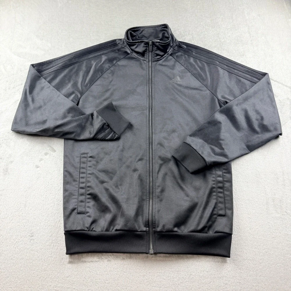 Adidas Men's Small Full Zip Track Jacket Black Camo Three Stripe Athletic
